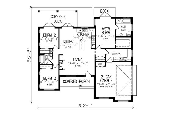 Floor Plan - Main Floor for Ranch House Plan #427-13 - 3 bed, 2 bath