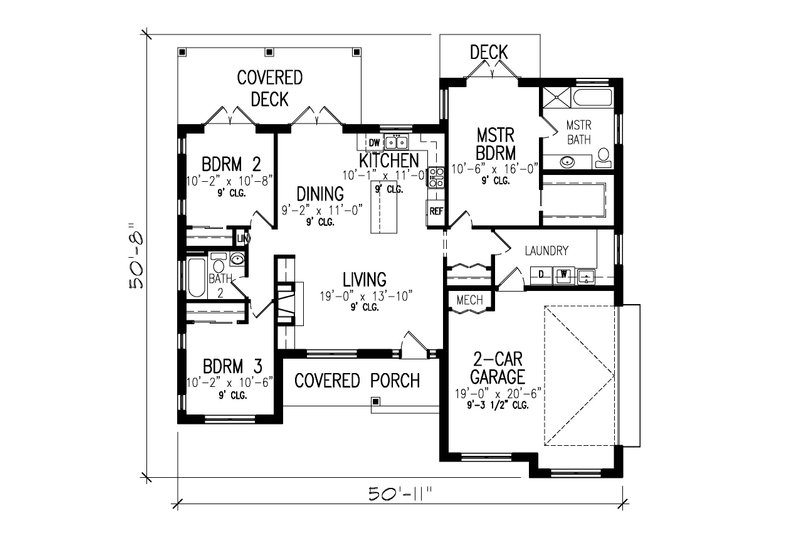 House Design - Floor Plan - Main Floor for Ranch House Plan #427-13 - 3 bed, 2 bath