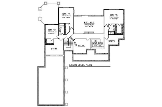 Floor Plan - Lower Floor for Traditional House Plan #70-879 - 5 bed, 3.5 bath