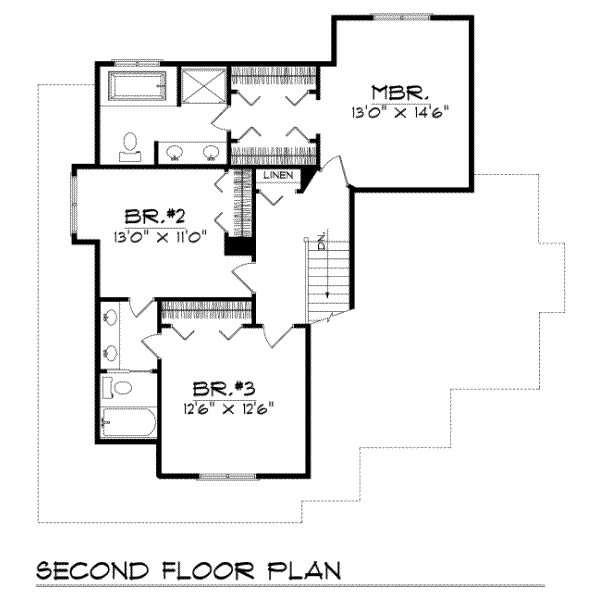 Traditional Floor Plan - Upper Floor Plan #70-221