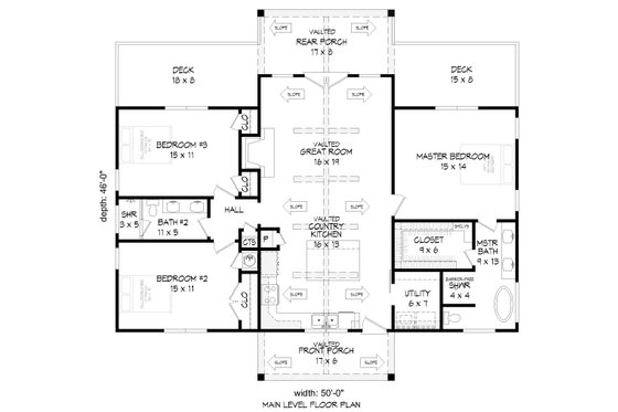Floor Plan - Main Floor for Country House Plan #932-511 - 3 bed, 2 bath