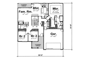 Floor Plan - Main Floor for Cottage House Plan #20-874 - 4 bed, 3 bath