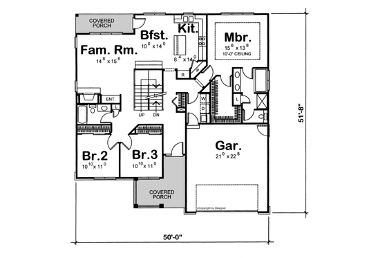 Floor Plan - Main Floor for Cottage House Plan #20-874 - 4 bed, 3 bath