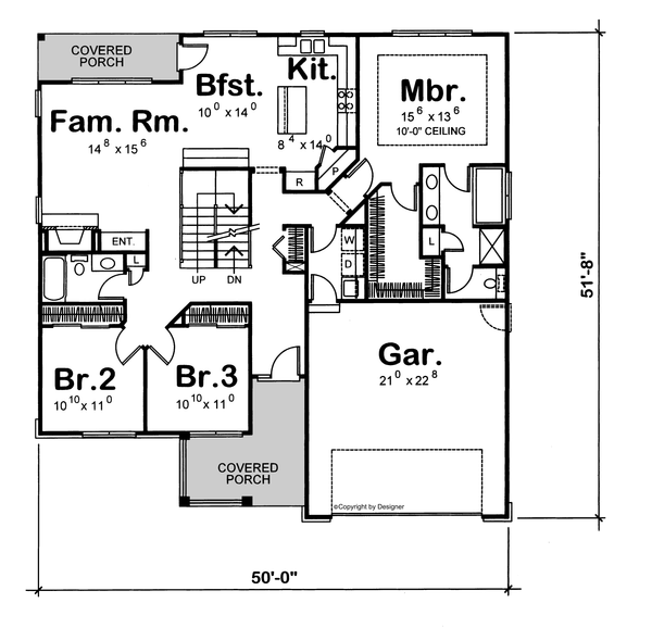 House Design - Floor Plan - Main Floor for Cottage House Plan #20-874 - 4 bed, 3 bath