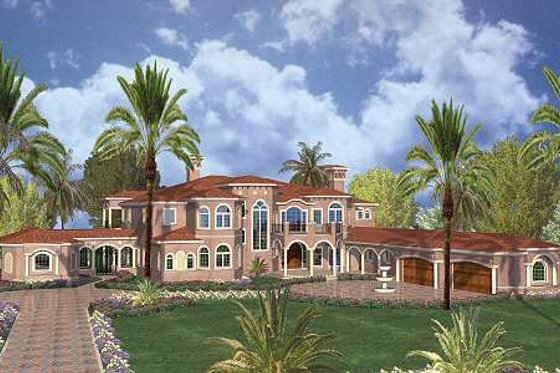 Exterior - Front Elevation for Mediterranean House Plan #420-200 - 7 bed, 9.5 bath