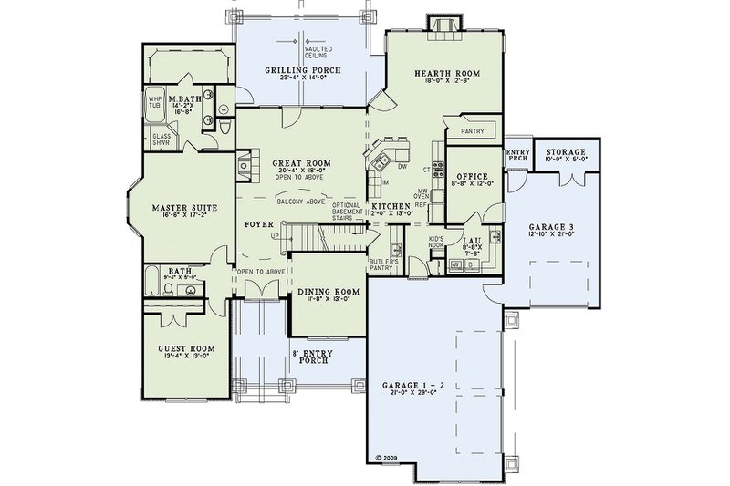 House Design - Floor Plan - Main Floor for Craftsman House Plan #17-2442 - 4 bed, 3 bath