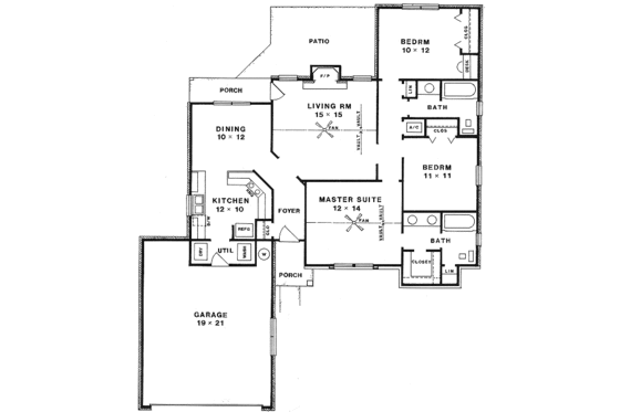 Floor Plan - Main Floor for Traditional House Plan #14-141 - 3 bed, 2.2 bath