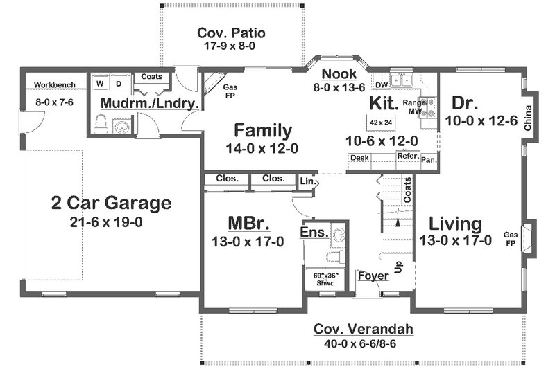 Architectural House Design - Floor Plan - Main Floor for Colonial House Plan #126-257 - 3 bed, 2.5 bath