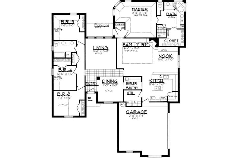 House Design - Floor Plan - Main Floor for Traditional House Plan #62-113 - 4 bed, 2 bath