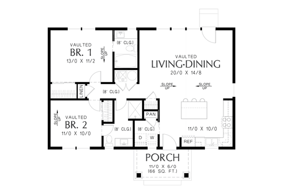 Floor Plan - Main Floor for Craftsman House Plan #48-1115 - 2 bed, 2 bath