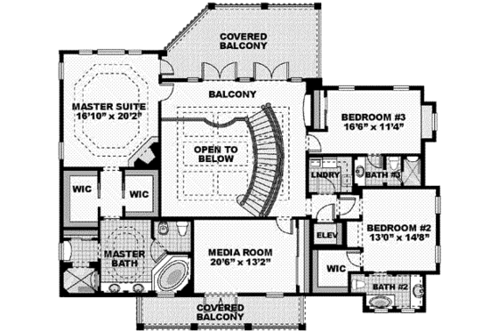 Floor Plan - Upper Floor for Mediterranean House Plan #27-299 - 4 bed, 5 bath