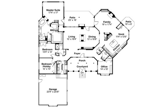Floor Plan - Main Floor for Ranch House Plan #124-383 - 4 bed, 2.5 bath