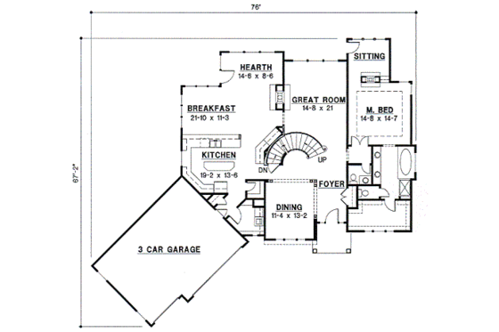 Floor Plan - Main Floor for European House Plan #67-307 - 4 bed, 3 bath