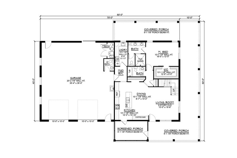 House Blueprint - Floor Plan - Main Floor for Barndominium House Plan #1064-207 - 3 bed, 3.5 bath