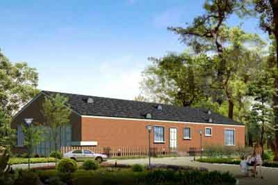 Exterior - Front Elevation for Adobe / Southwestern House Plan #1-1230 - 3 bed, 3 bath