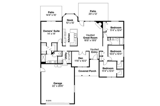 Floor Plan - Main Floor for Ranch House Plan #124-295 - 4 bed, 2.5 bath