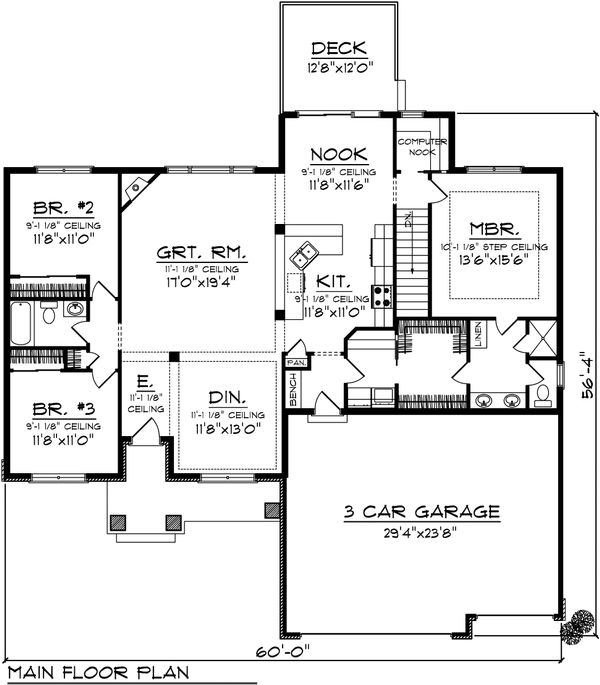 Architectural House Design - Bungalow Floor Plan - Main Floor Plan #70-1070