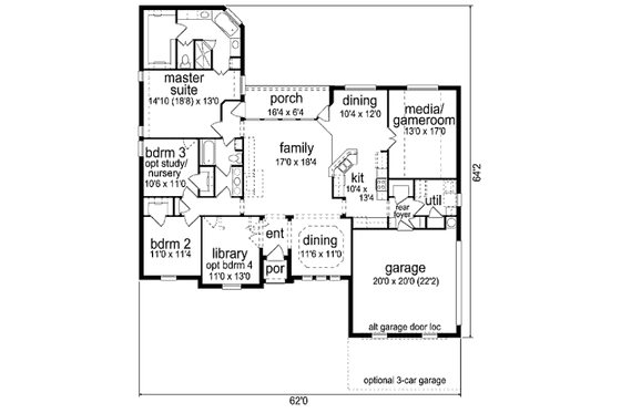 Floor Plan - Main Floor for European House Plan #84-481 - 3 bed, 2 bath
