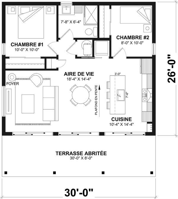 House Blueprint - Floor Plan - Main Floor for Modern House Plan #23-2896 - 2 bed, 1 bath