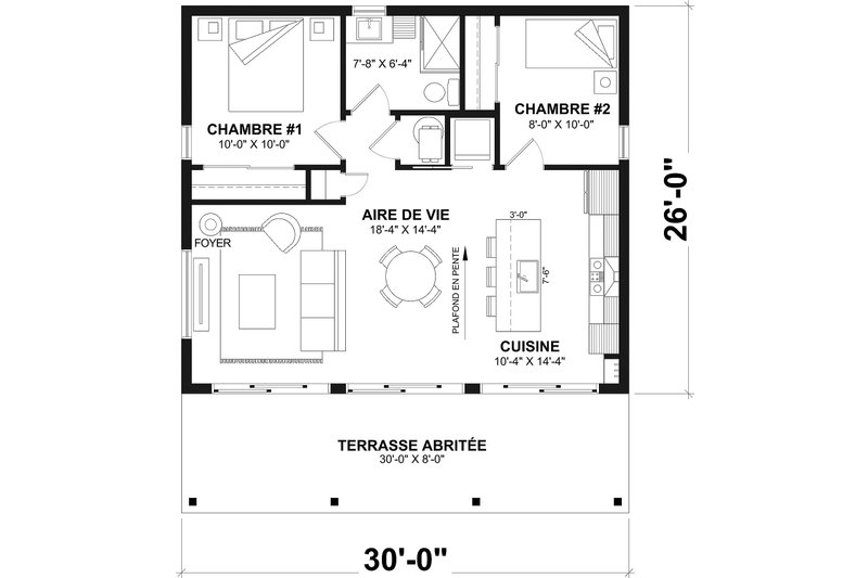 House Blueprint - Floor Plan - Main Floor for Modern House Plan #23-2896 - 2 bed, 1 bath