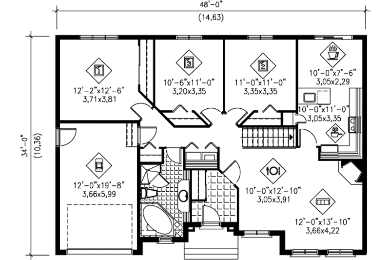 Architectural House Design - Floor Plan - Main Floor for European House Plan #25-136 - 3 bed, 1 bath