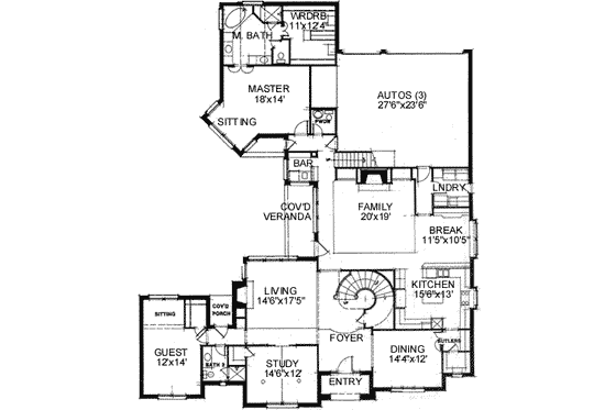 Floor Plan - Main Floor for European House Plan #141-143 - 5 bed, 4.5 bath