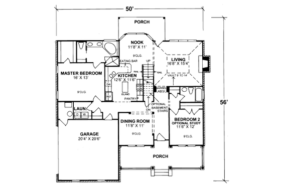 Floor Plan - Main Floor for Traditional House Plan #20-324 - 4 bed, 3 bath