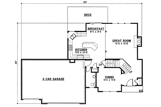 Floor Plan - Main Floor for Traditional House Plan #67-783 - 4 bed, 3 bath