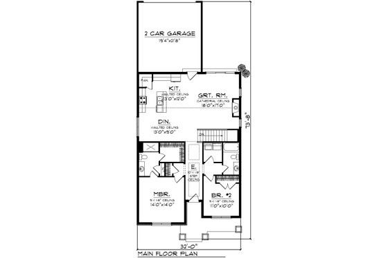 Floor Plan - Main Floor for Craftsman House Plan #70-1075 - 2 bed, 1.5 bath