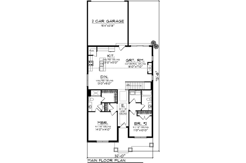Home Plan - Floor Plan - Main Floor for Craftsman House Plan #70-1075 - 2 bed, 1.5 bath