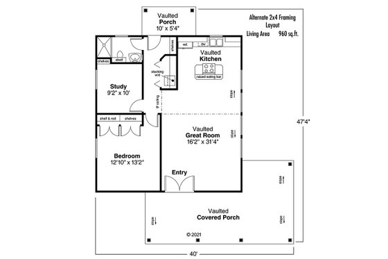 Floor Plan - Other Floor for Craftsman House Plan #124-544 - 1 bed, 1 bath