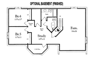 Floor Plan - Lower Floor for Bungalow House Plan #409-111 - 3 bed, 2 bath
