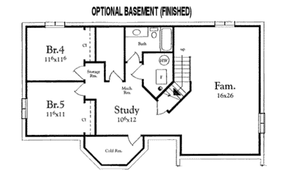 Floor Plan - Lower Floor for Bungalow House Plan #409-111 - 3 bed, 2 bath