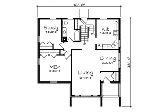 Floor Plan - Main Floor for Cottage House Plan #57-254 - 3 bed, 2 bath