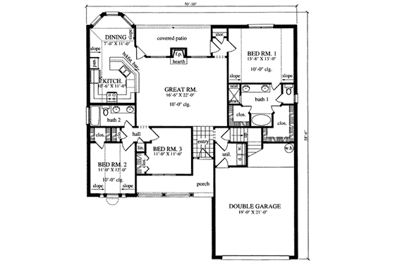 Floor Plan - Main Floor for Traditional House Plan #42-290 - 3 bed, 2 bath