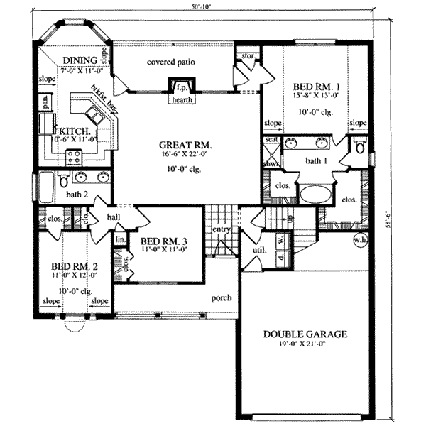 Traditional Style House Plan - 3 Beds 2 Baths 1643 Sq/Ft Plan #42-290 ...