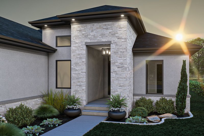 Home Plan - Exterior - Covered Porch for Prairie House Plan #455-230 - 3 bed, 2 bath