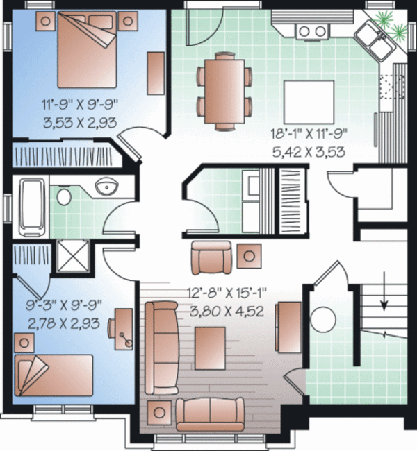 House Blueprint - Traditional Floor Plan - Lower Floor Plan #23-2196