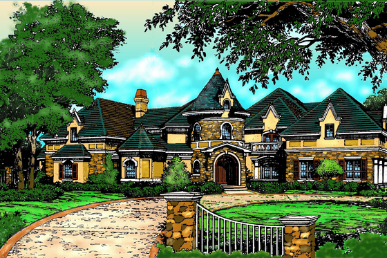 Exterior - Front Elevation for European House Plan #135-101 - 4 bed, 5.5 bath