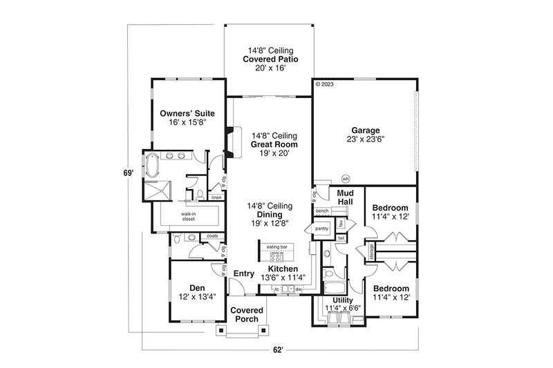 House Plan Design - Floor Plan - Main Floor for Prairie House Plan #124-1344 - 3 bed, 2.5 bath