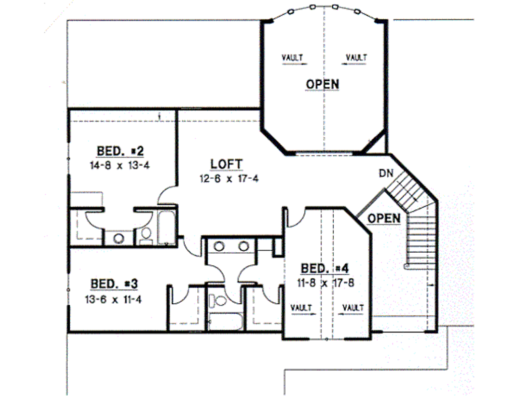 Floor Plan - Upper Floor for Traditional House Plan #67-446 - 4 bed, 3.5 bath