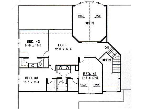 Floor Plan - Upper Floor for Traditional House Plan #67-446 - 4 bed, 3.5 bath