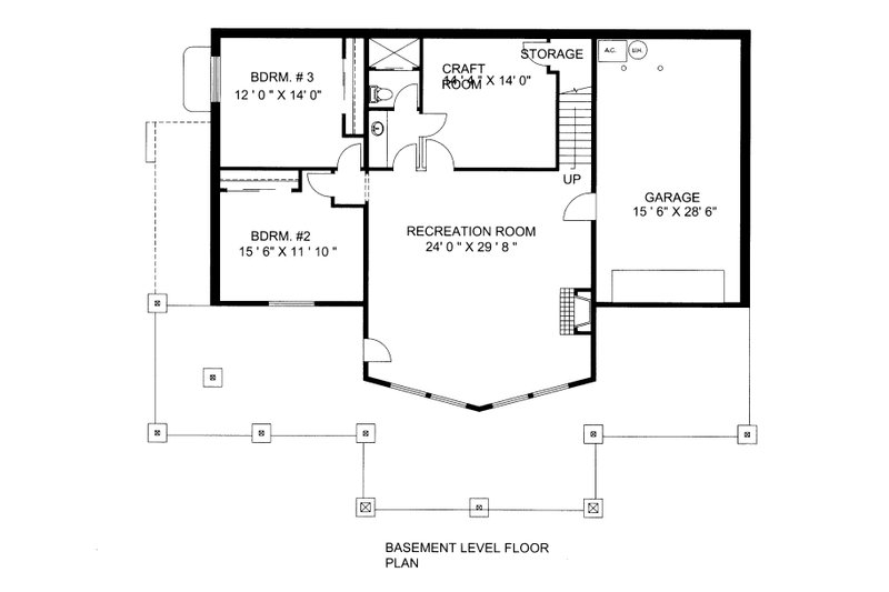 House Blueprint - Floor Plan - Lower Floor for Craftsman House Plan #117-1098 - 3 bed, 2.5 bath
