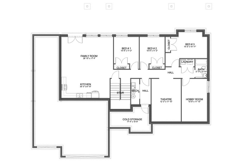 Dream House Plan - Floor Plan - Lower Floor for Ranch House Plan #1060-287 - 3 bed, 2 bath