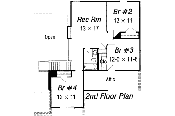 Floor Plan - Upper Floor for European House Plan #329-130 - 4 bed, 2.5 bath