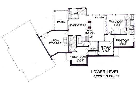 Floor Plan - Lower Floor for Craftsman House Plan #51-558 - 4 bed, 3.5 bath