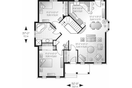 Floor Plan - Main Floor for Traditional House Plan #23-689 - 2 bed, 1 bath