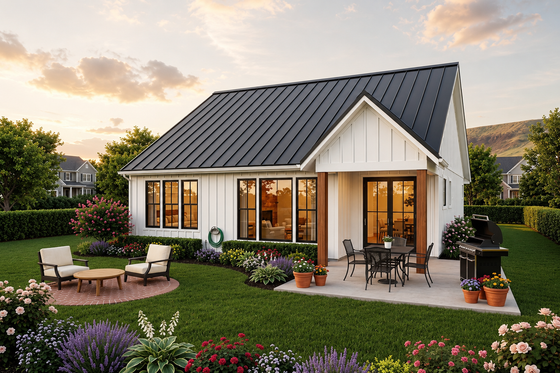 Exterior - Rear Elevation for Farmhouse House Plan #48-1221 - 2 bed, 2 bath