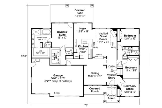 Floor Plan - Main Floor for Ranch House Plan #124-1124 - 4 bed, 2.5 bath