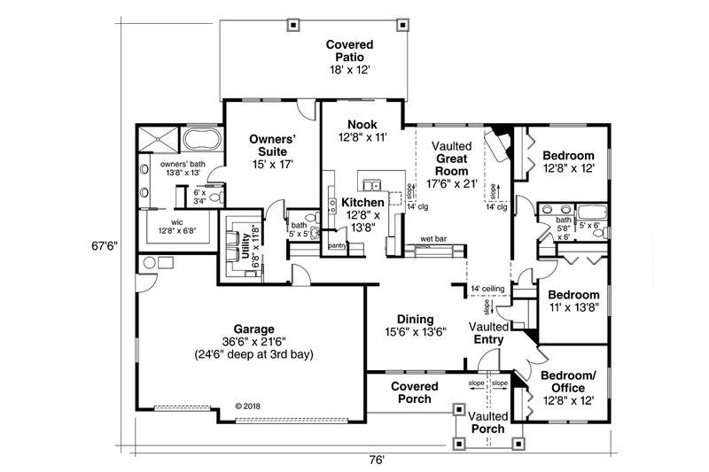 Architectural House Design - Floor Plan - Main Floor for Ranch House Plan #124-1124 - 4 bed, 2.5 bath